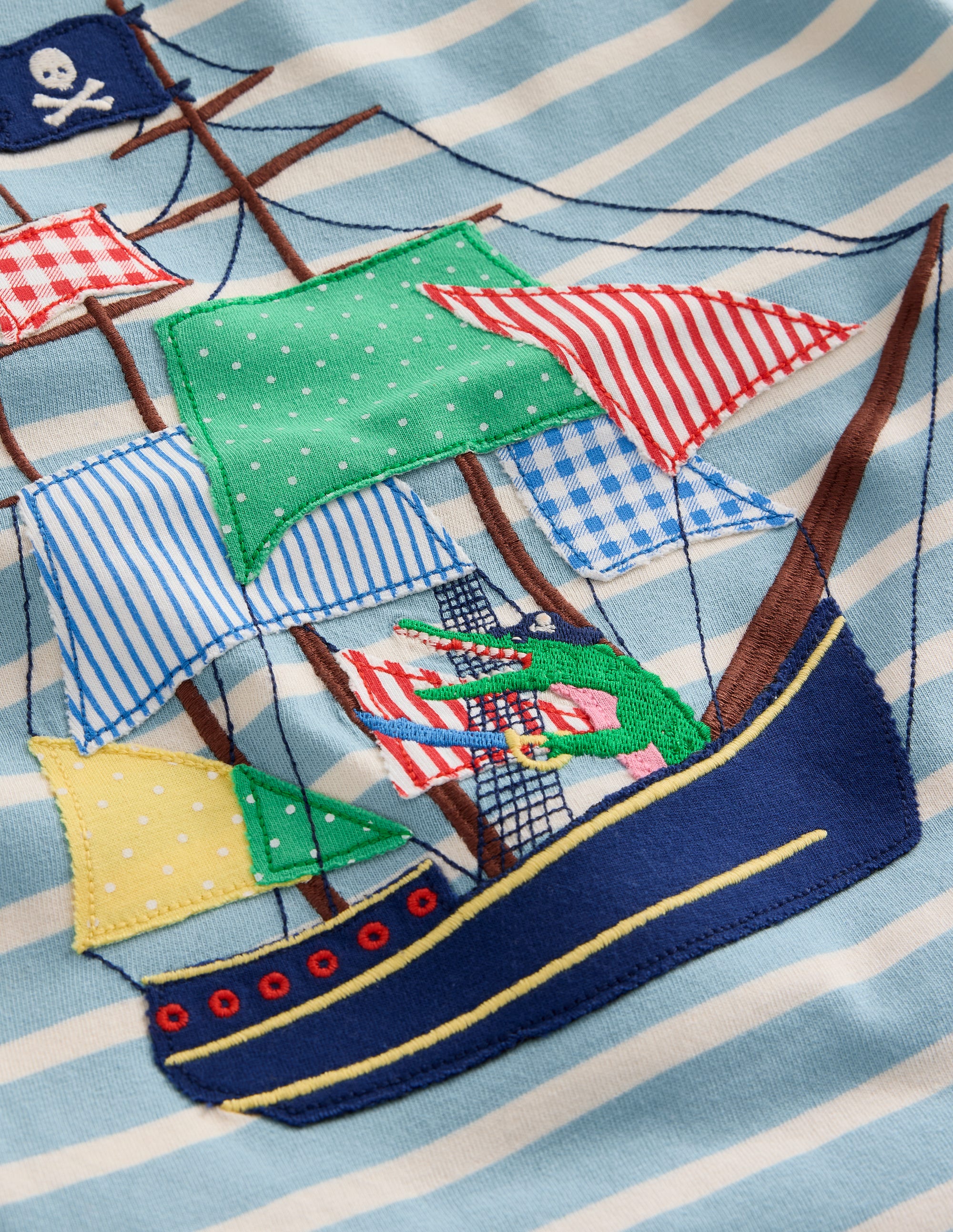 T-shirt à appliqué bateau de pirate-Rayé bleu vintage/ivoire - Image 3