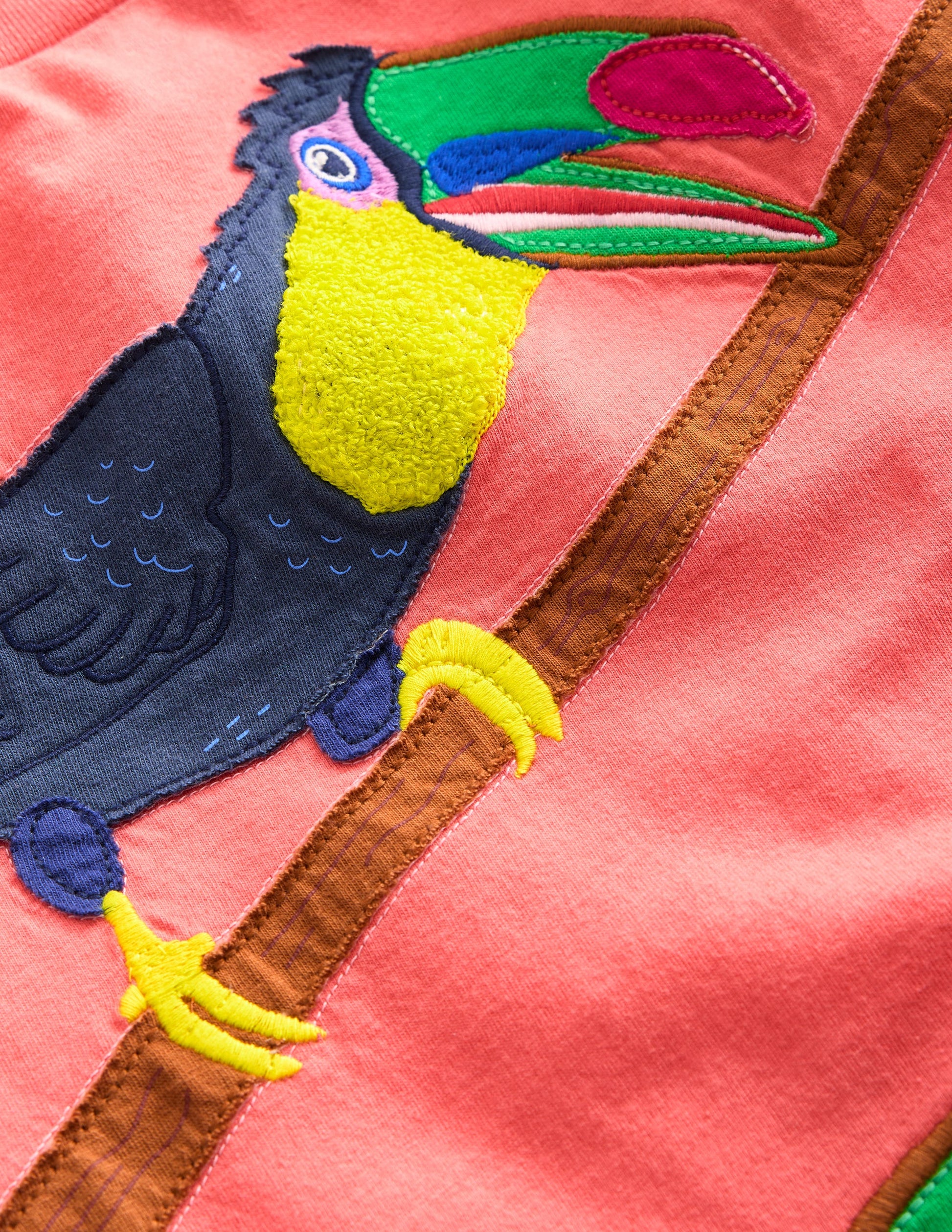 T-shirt à grands appliqués animaux-Toucans rose corail-3