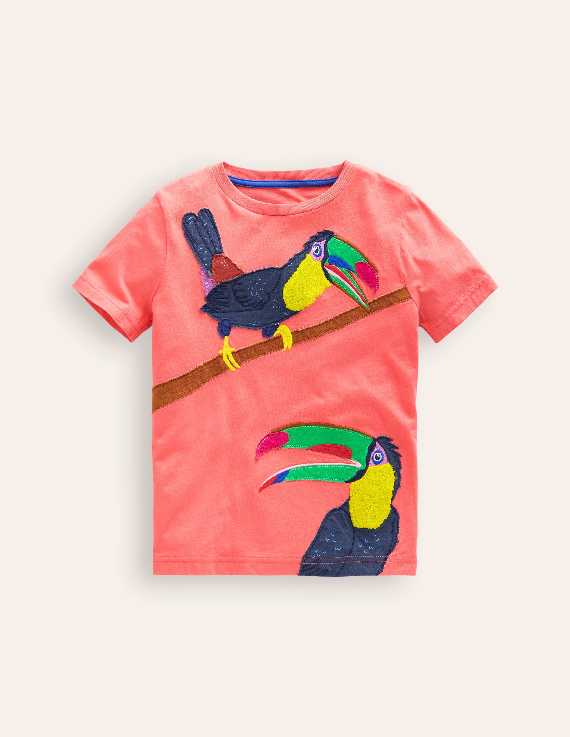 T-shirt à grands appliqués animaux-Toucans rose corail - Image 1