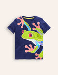 T-Shirt mit im Dunkeln leuchtendem Frosch-Schuluniform-Marineblau Frosch