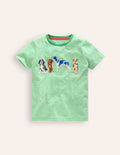 T-Shirt mit Superstitch-Hundemotiv-Pistaziengrün / Naturweiß Streifen