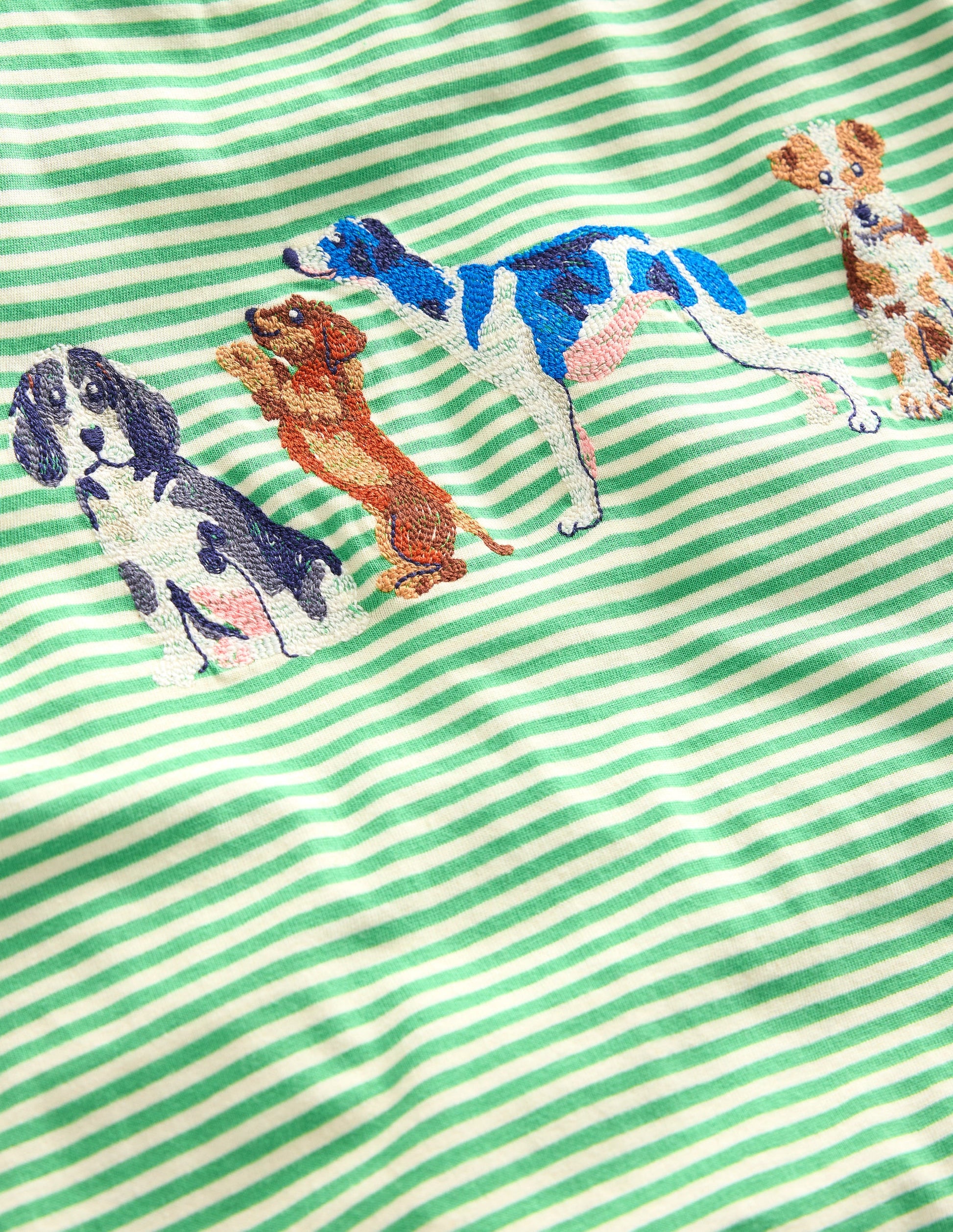 T-Shirt mit Superstitch-Hundemotiv-Pistaziengrün / Naturweiß Streifen-3