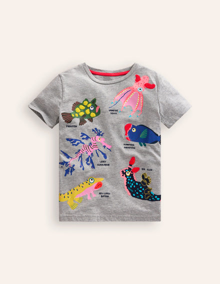 T-Shirt mit seltsamen & wunderschönen Fischen-Grau meliert ulkige Fische