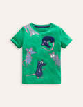 Kurzärmeliges Bouclé-T-Shirt-Opalgrün Ratten