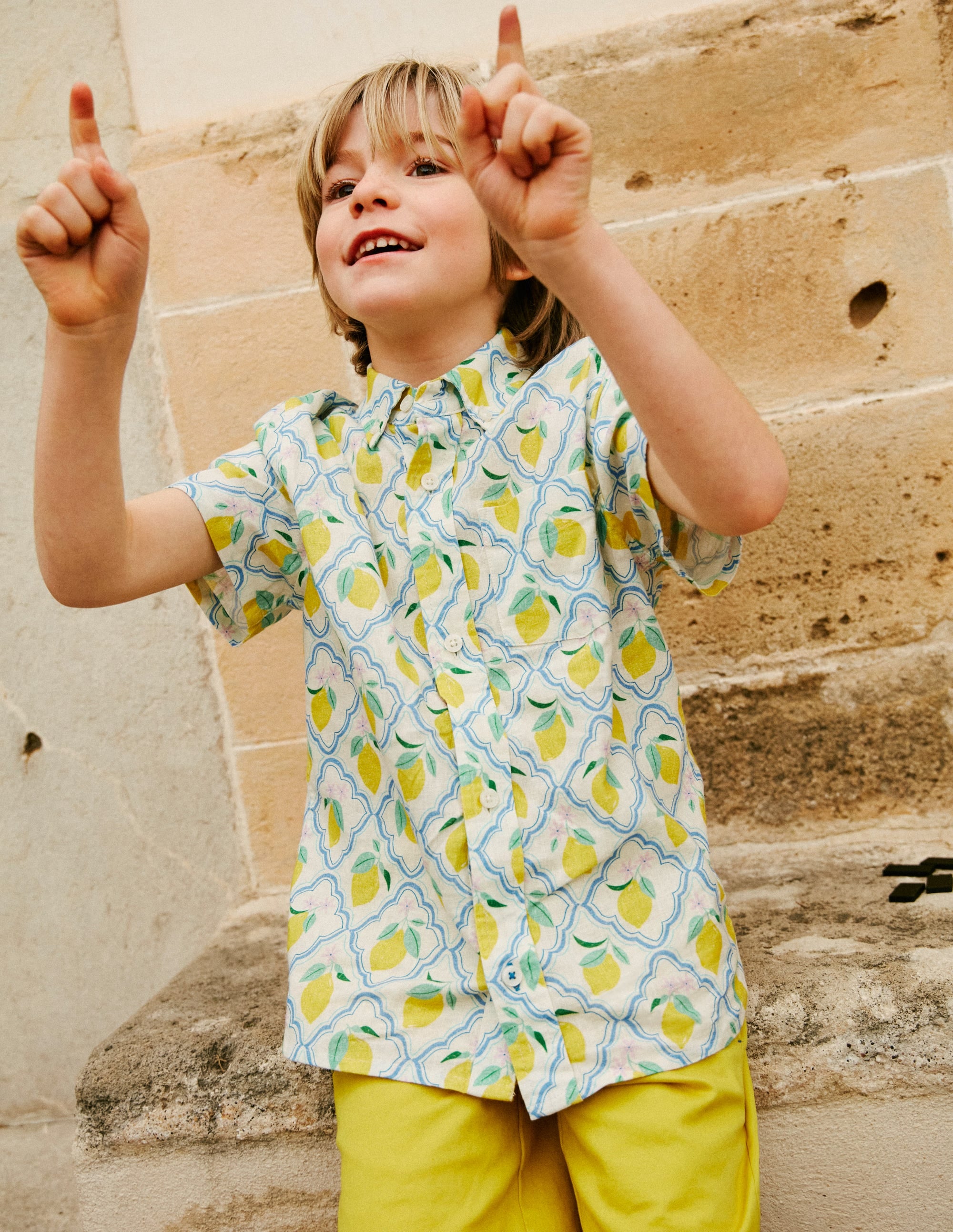 Chemise en coton et lin-Citronneraie jaune - Image 8