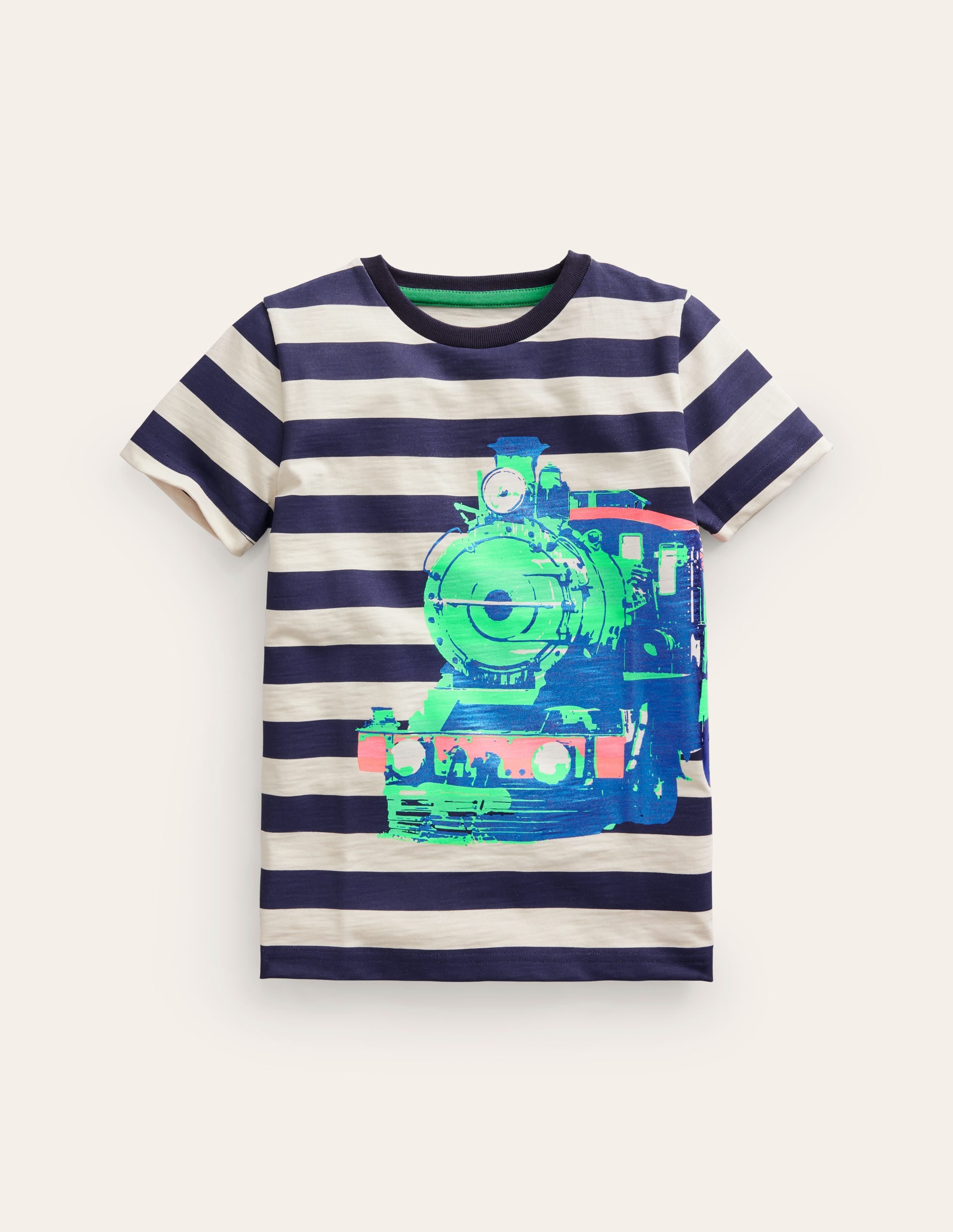 T-shirt avec photo-Train bleu marine universitaire/ivoire - Image 1
