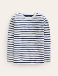 T-shirt délavé à manches longues-Bleu universitaire/écru