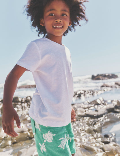 Vorgewaschenes Flammgarn-T-Shirt-Weiß-4