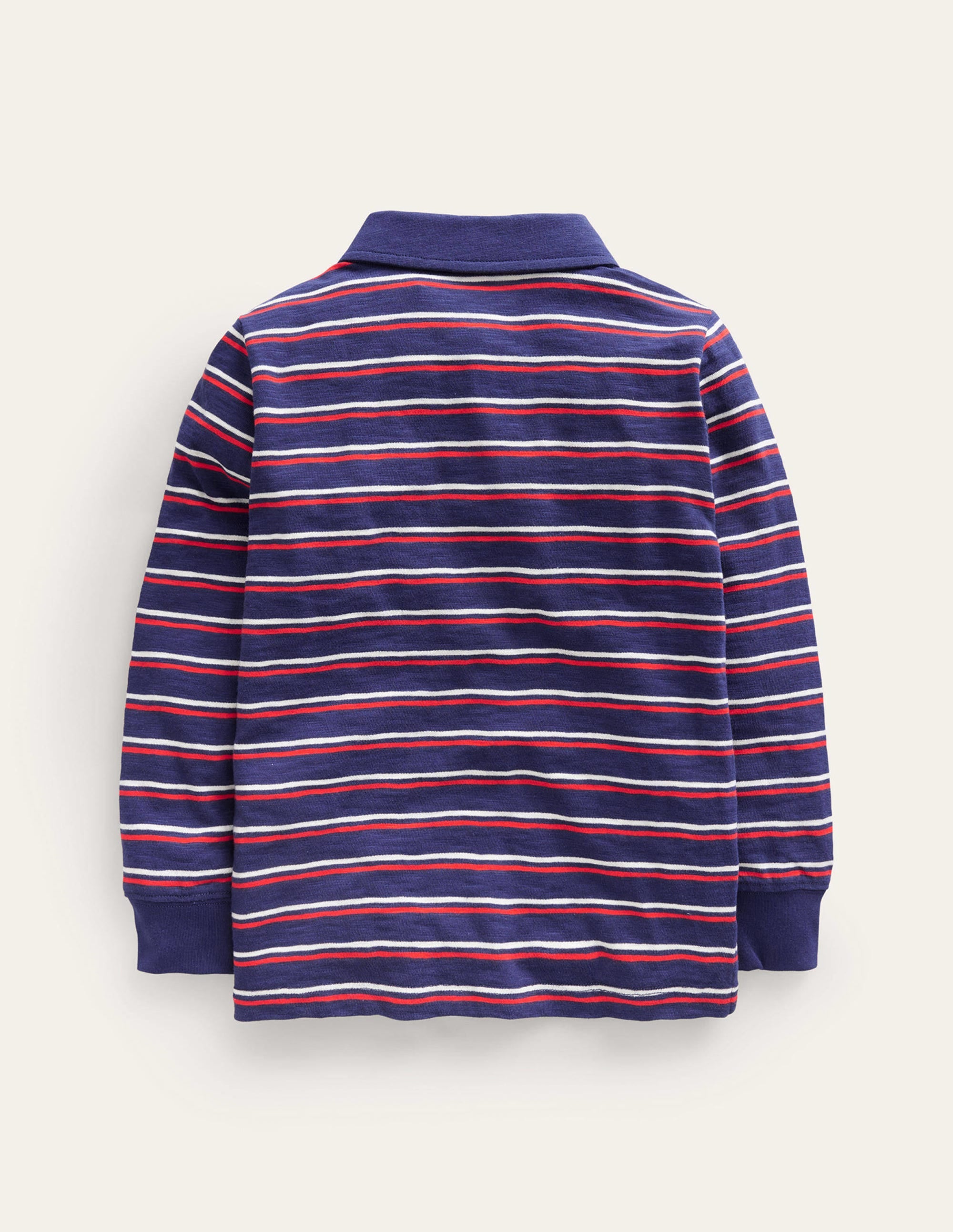 Slubbed Long-Sleeve Polo Shirt-Ivory/Sapphire Blue/Poppy Red - Image 2