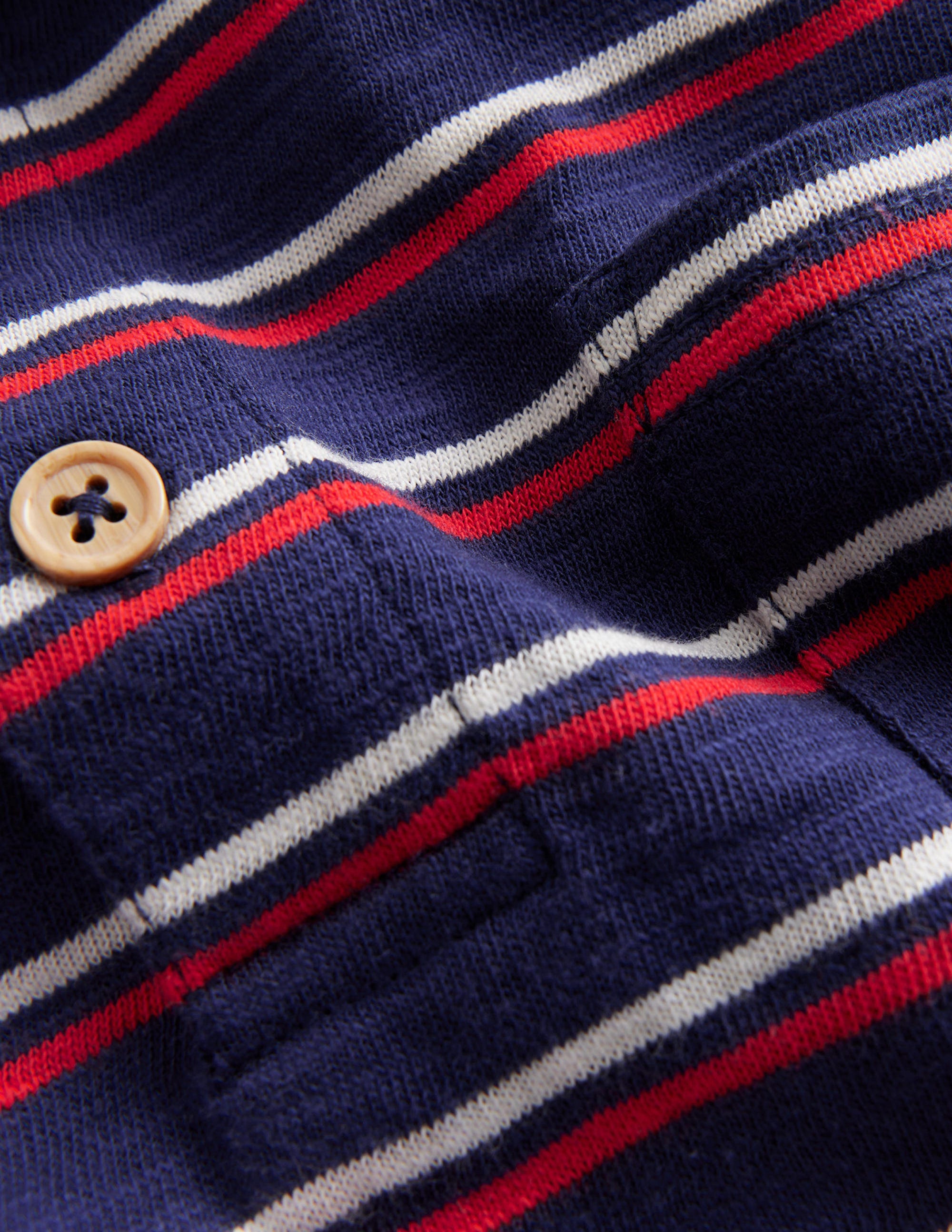 Slubbed Long-Sleeve Polo Shirt-Ivory/Sapphire Blue/Poppy Red - Image 3