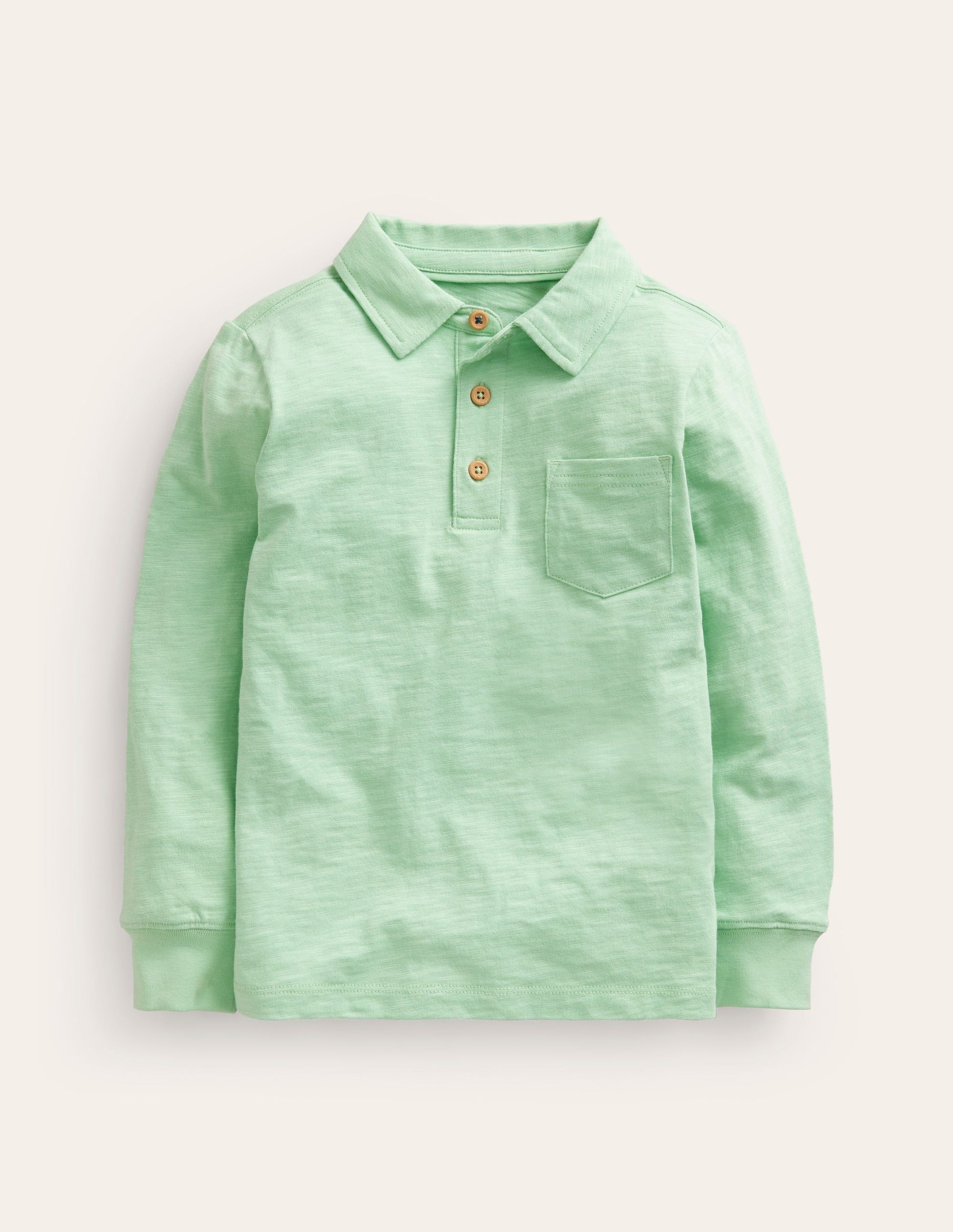 Langärmliges Flammgarn-Poloshirt-Pistaziengrün-1