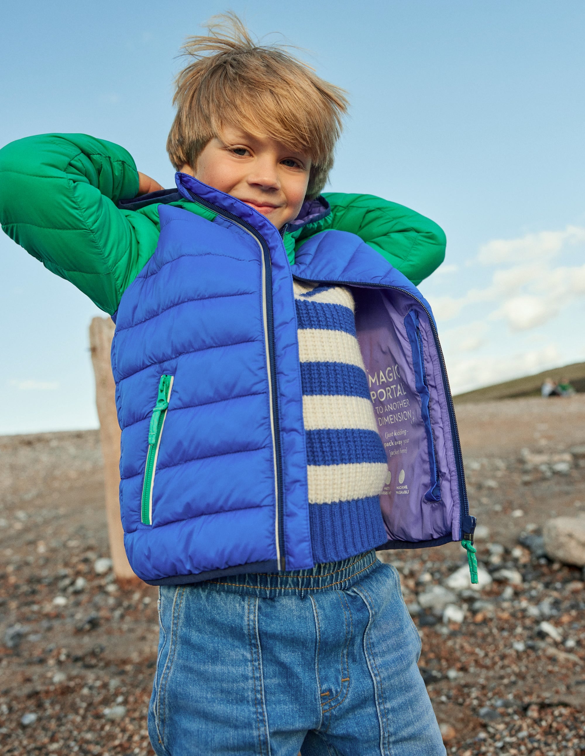 Pack-away Padded Jacket-Blue Heron/ Jade Green - Image 4