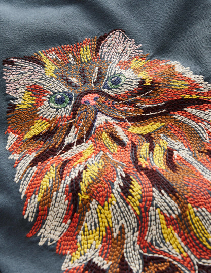 T-Shirt mit Superstitch-Roboterblau Katze