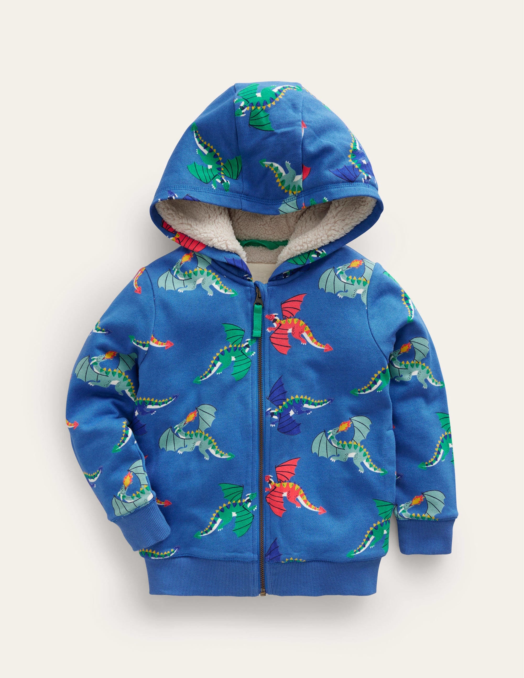 Shaggy-Lined Printed Hoodie-Bluejay - Image 1