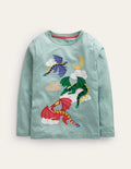 T-Shirt mit Drachen-Applikation-Georgisch-Blau Drachen