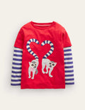 T-shirt à appliqué lémurien-Lémuriens rouge coquelicot