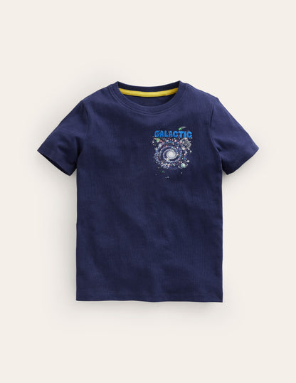 Lässiges T-Shirt mit Motiv-Schuluniform-Marineblau Galaxie