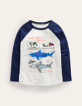 Raglan-T-Shirt mit Faktentabelle-Naturweiß/Marineblau Haie