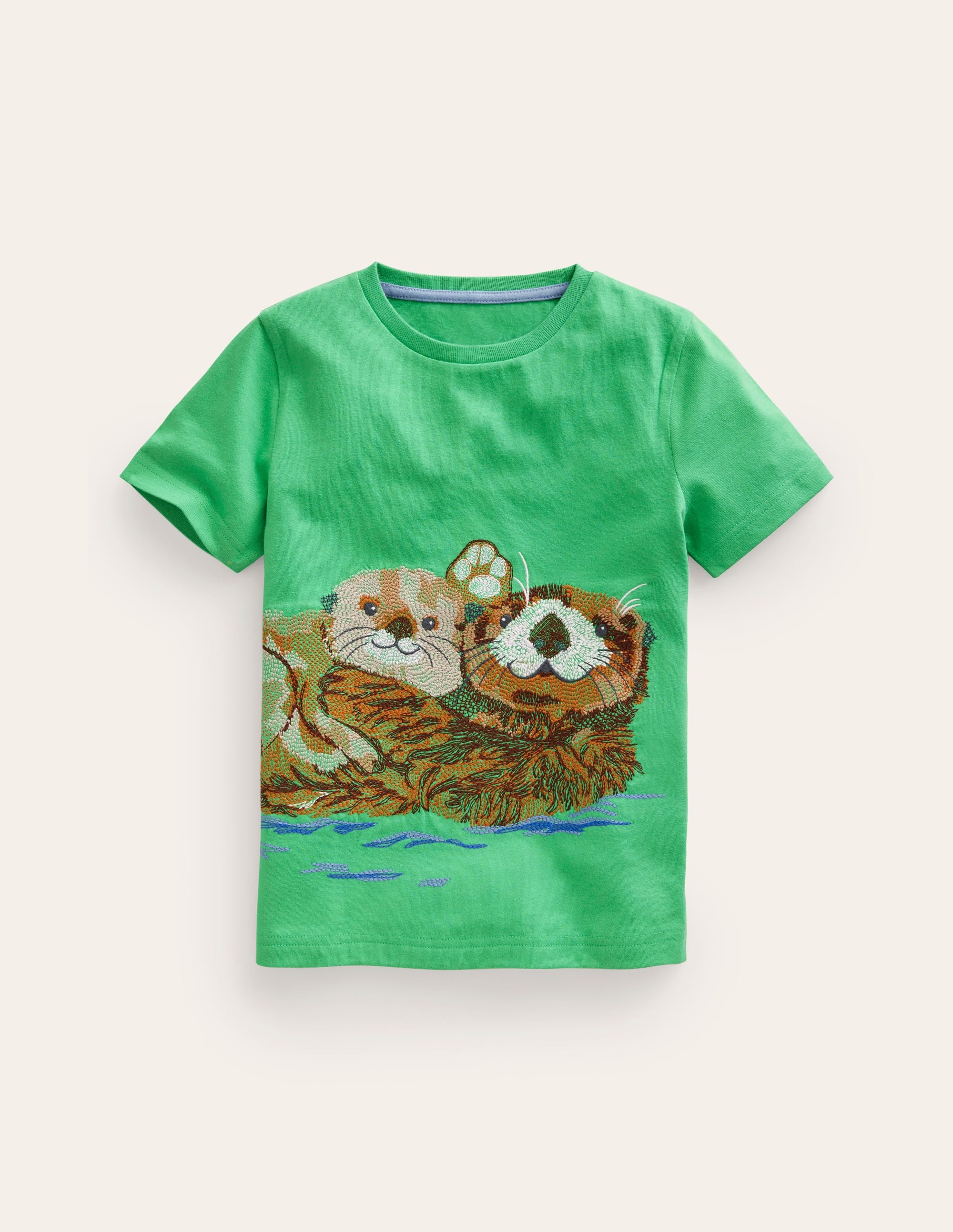 T-shirt animal à super surpiqûres-Loutres vert petit pois - Image 1