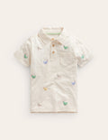 Embroidered Slub Polo Shirt-Ivory Chicken Embroidery