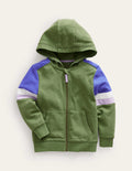 Colourblock Zip Hoodie-Safari Green/Blue Heron