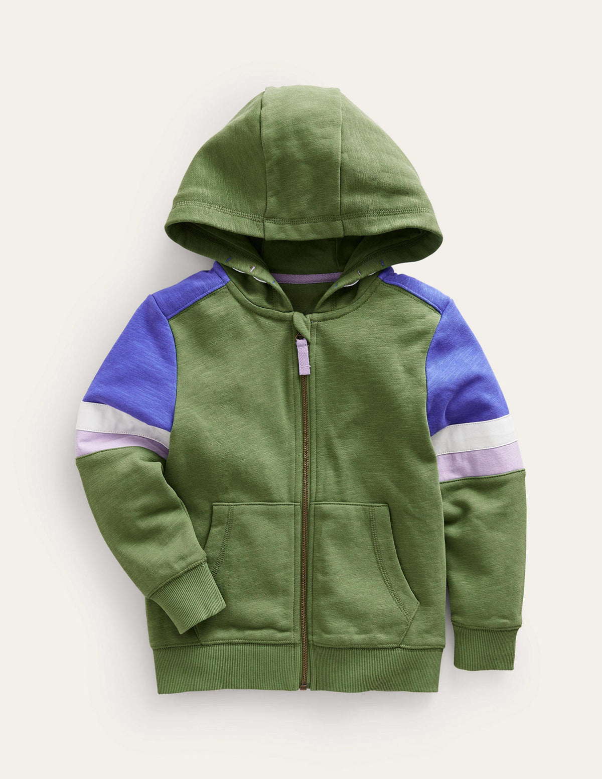 Colourblock Zip Hoodie-Safari Green/Blue Heron - Image 1