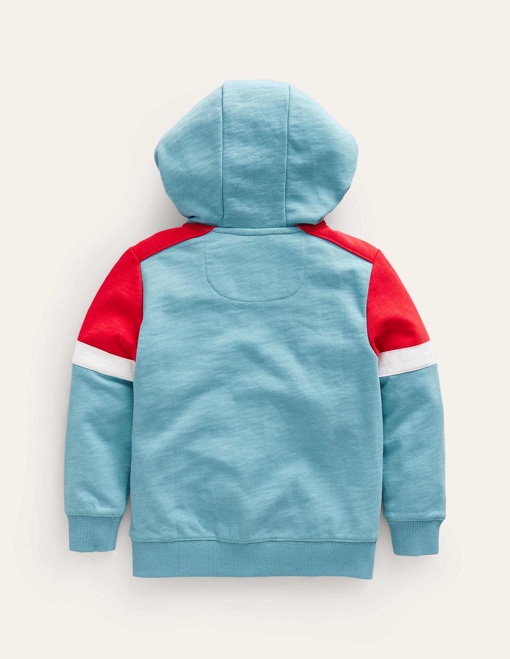 Hoodie mit Reißverschluss in Blockfarben-Enteneiblau/Mohnblumenrot-2