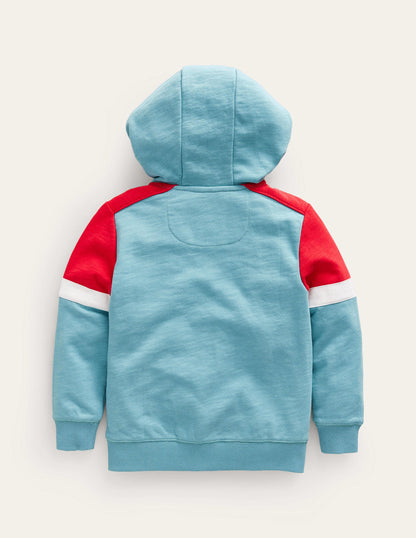 Hoodie mit Reißverschluss in Blockfarben-Enteneiblau/Mohnblumenrot-2