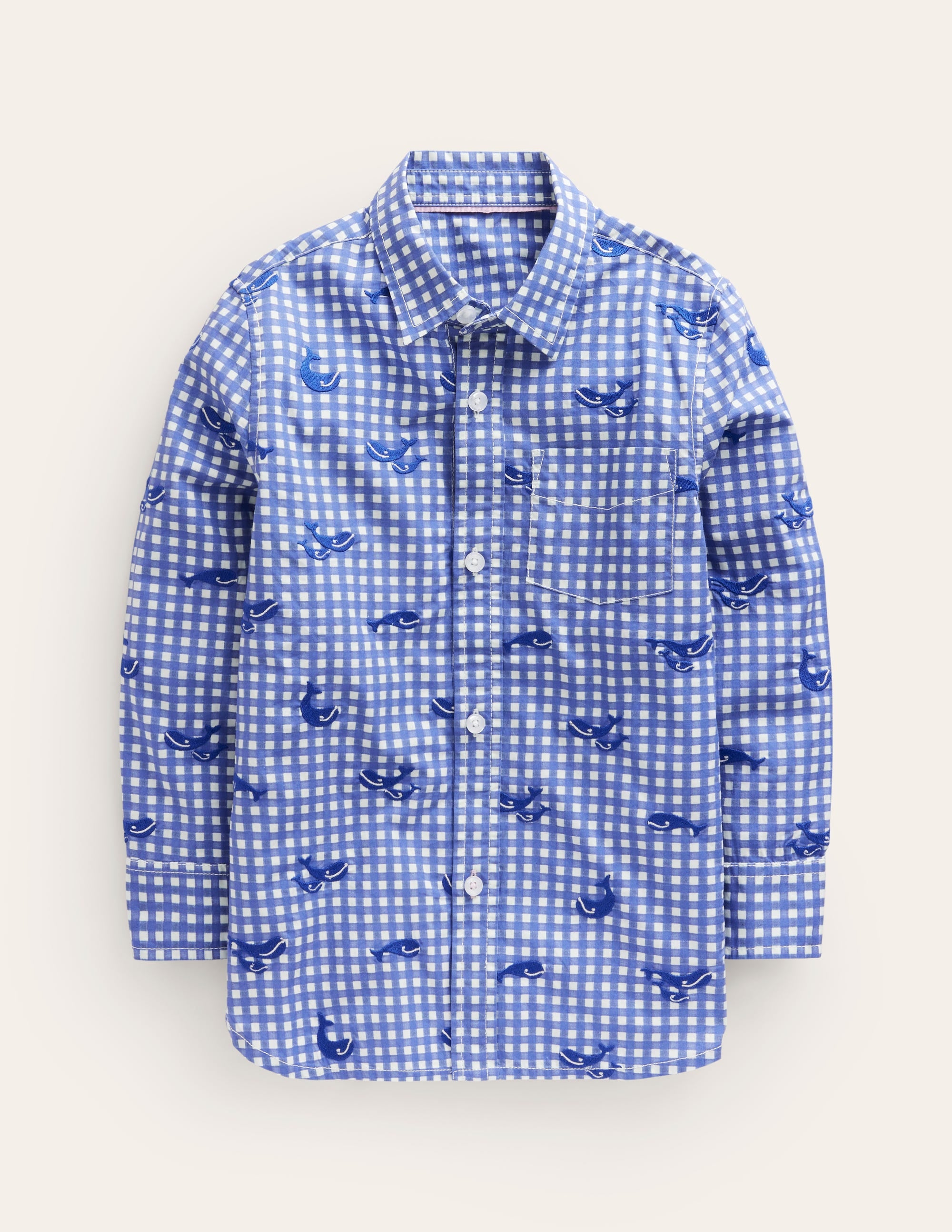 Chemise brodée motif baleine-Broderie baleine bleu saphir - Image 1