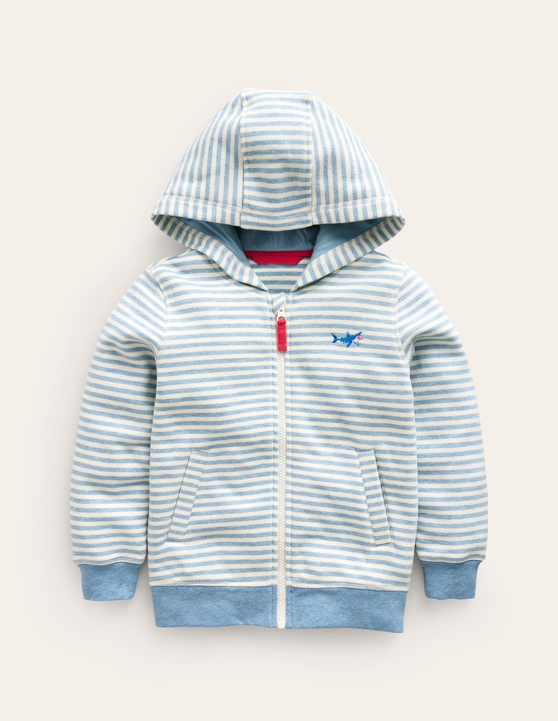 Texturierter Hoodie mit Streifen-Enteneiblau/Naturweiß-1