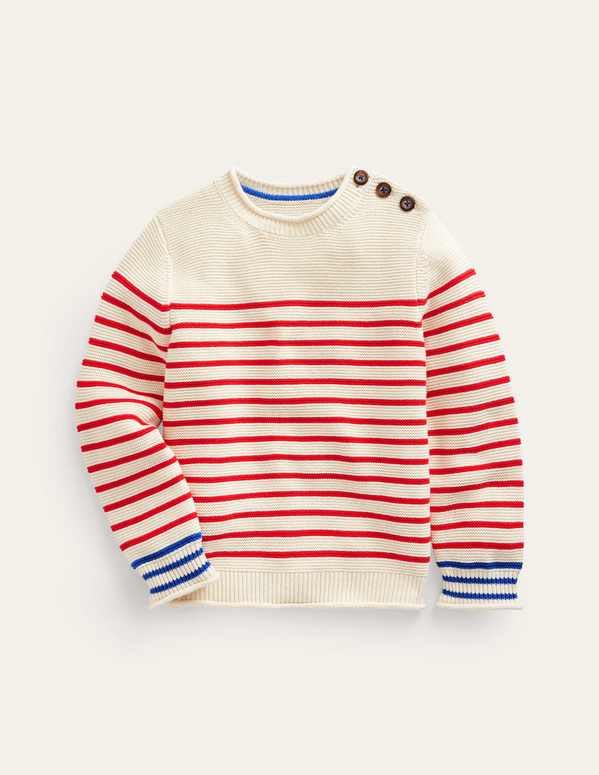 Nautical Stripe Jumper-Ecru Marl and Jam Red Stripe - Image 1