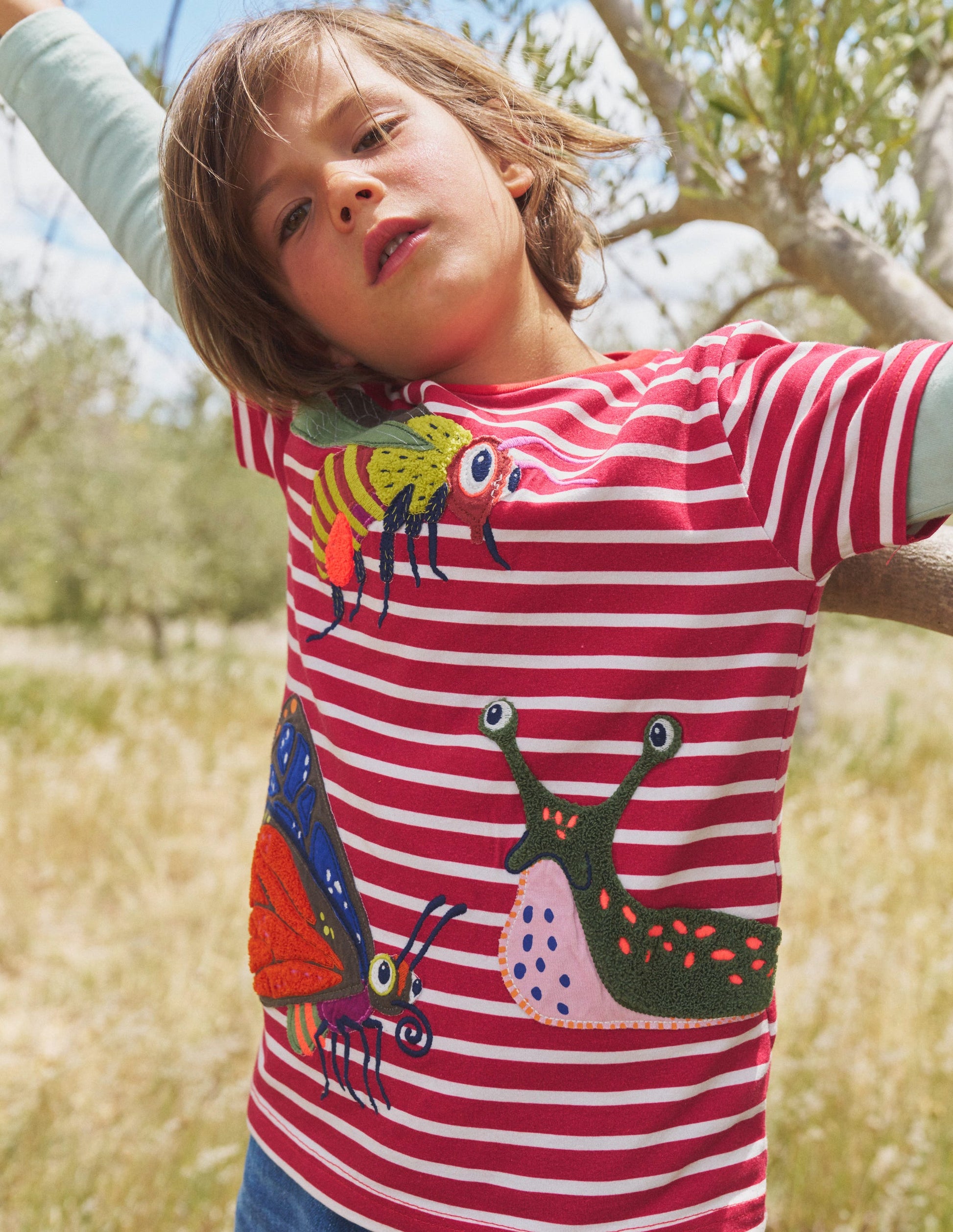 T-shirt à appliqué texturé-Insectes rouge confiture/ivoire-4
