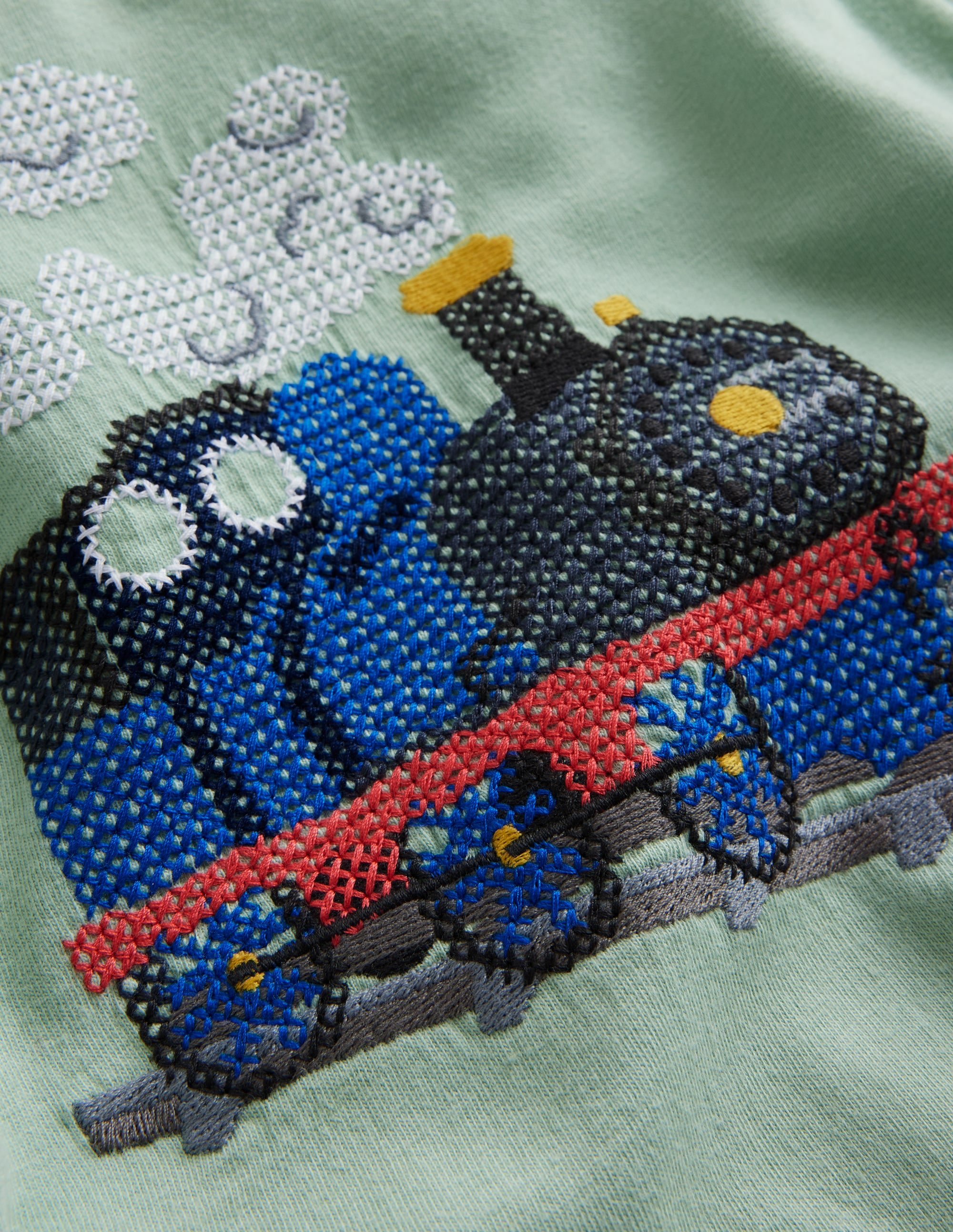 T-shirt point de croix en coton-Pistache - Image 3