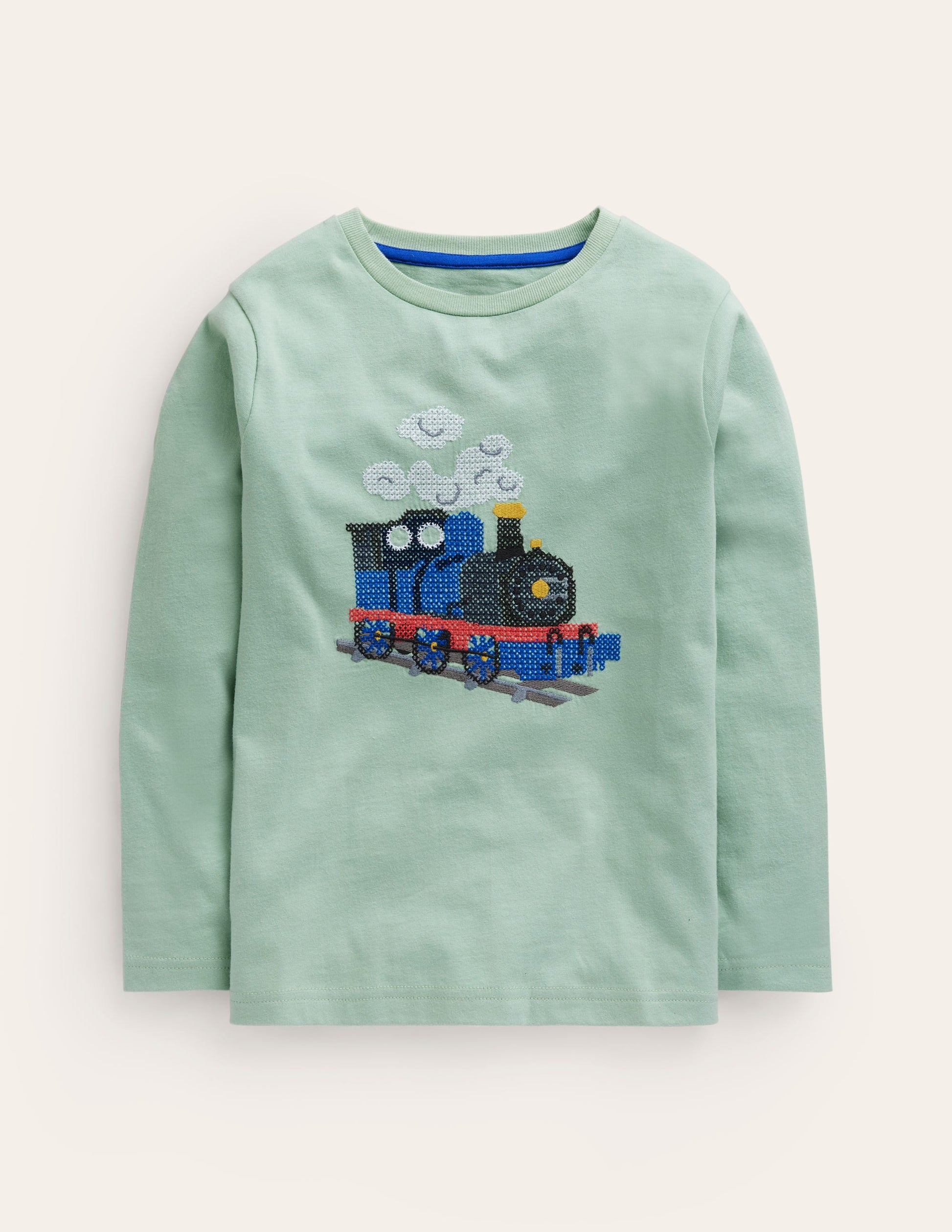 T-shirt point de croix en coton-Pistache-1