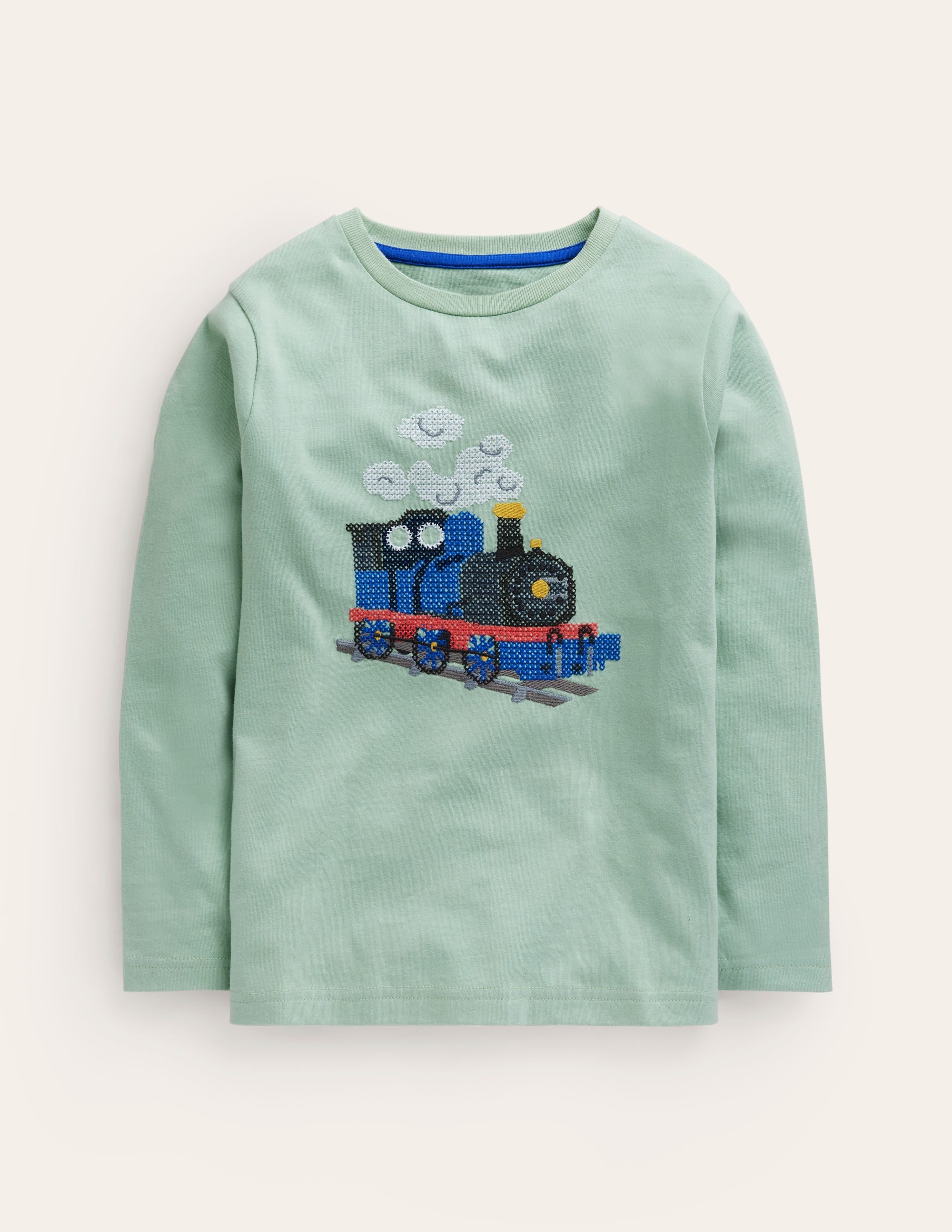 T-shirt point de croix en coton-Pistache - Image 1