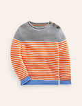 Pull en coton rayé pour tous les jours-Orange terre cuite et écru chiné