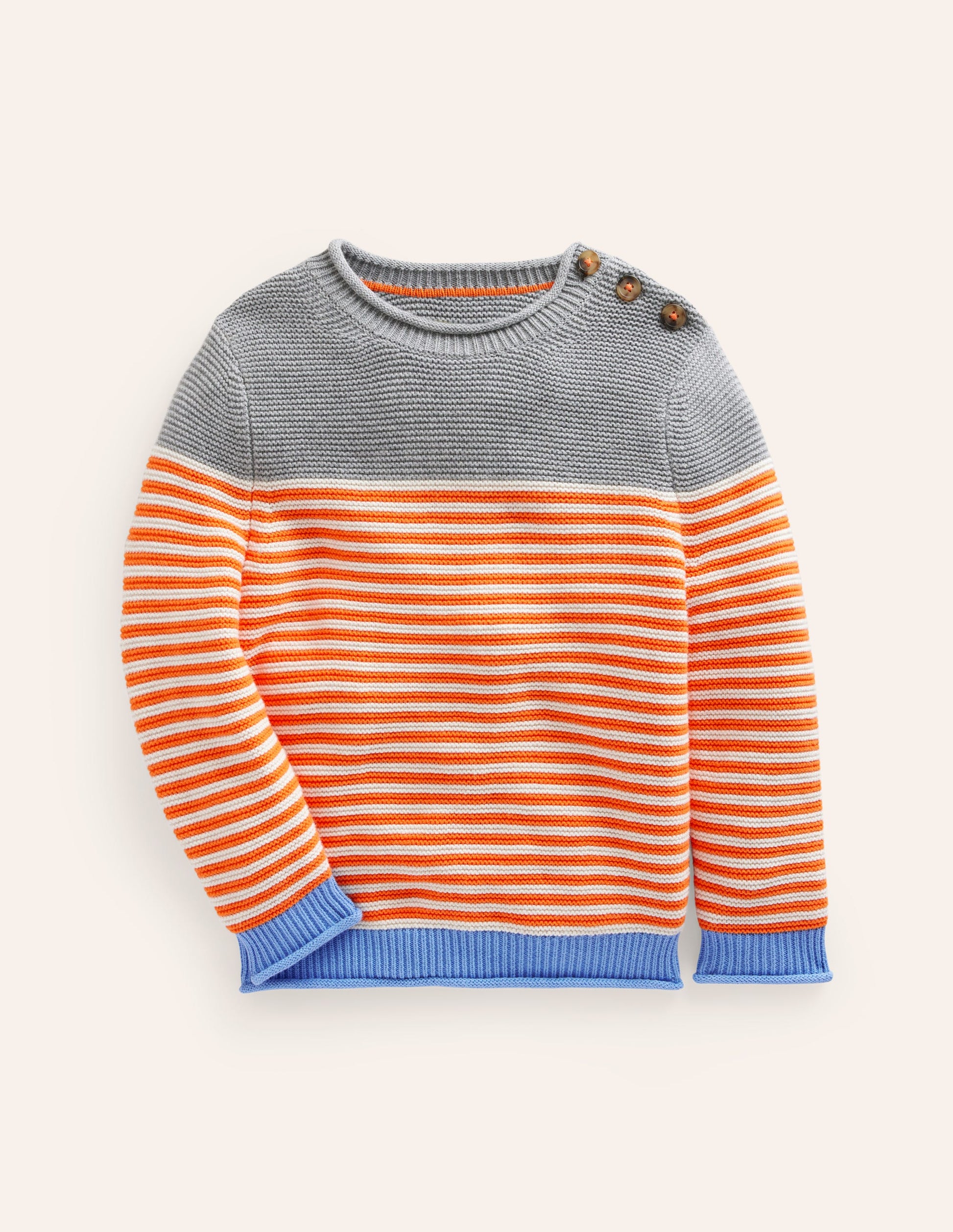 Pull en coton rayé pour tous les jours-Orange terre cuite et écru chiné-1