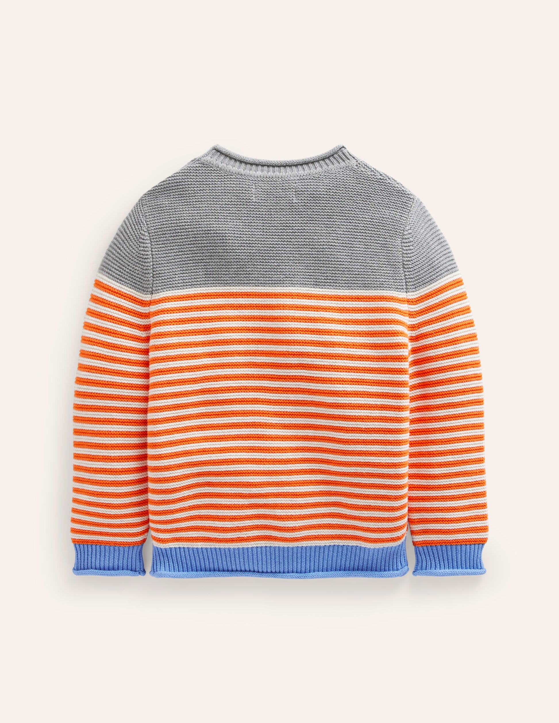 Pull en coton rayé pour tous les jours-Orange terre cuite et écru chiné-2