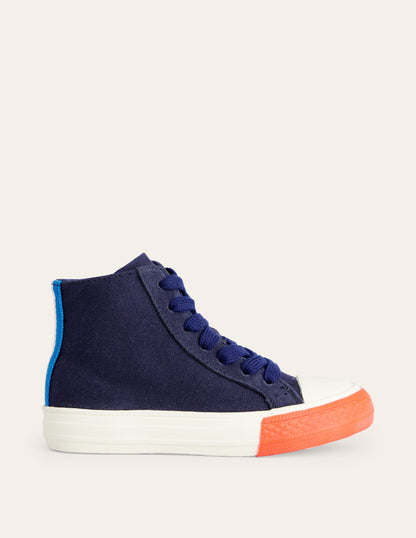 Hochgeschnittene Canvas-Sneaker mit Kontrastdetails-Marineblau Blau