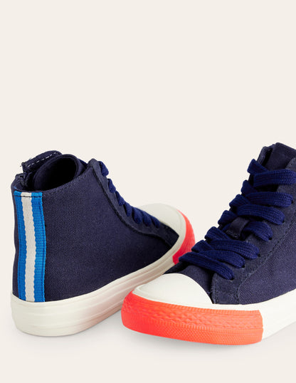 Hochgeschnittene Canvas-Sneaker mit Kontrastdetails-Marineblau Blau