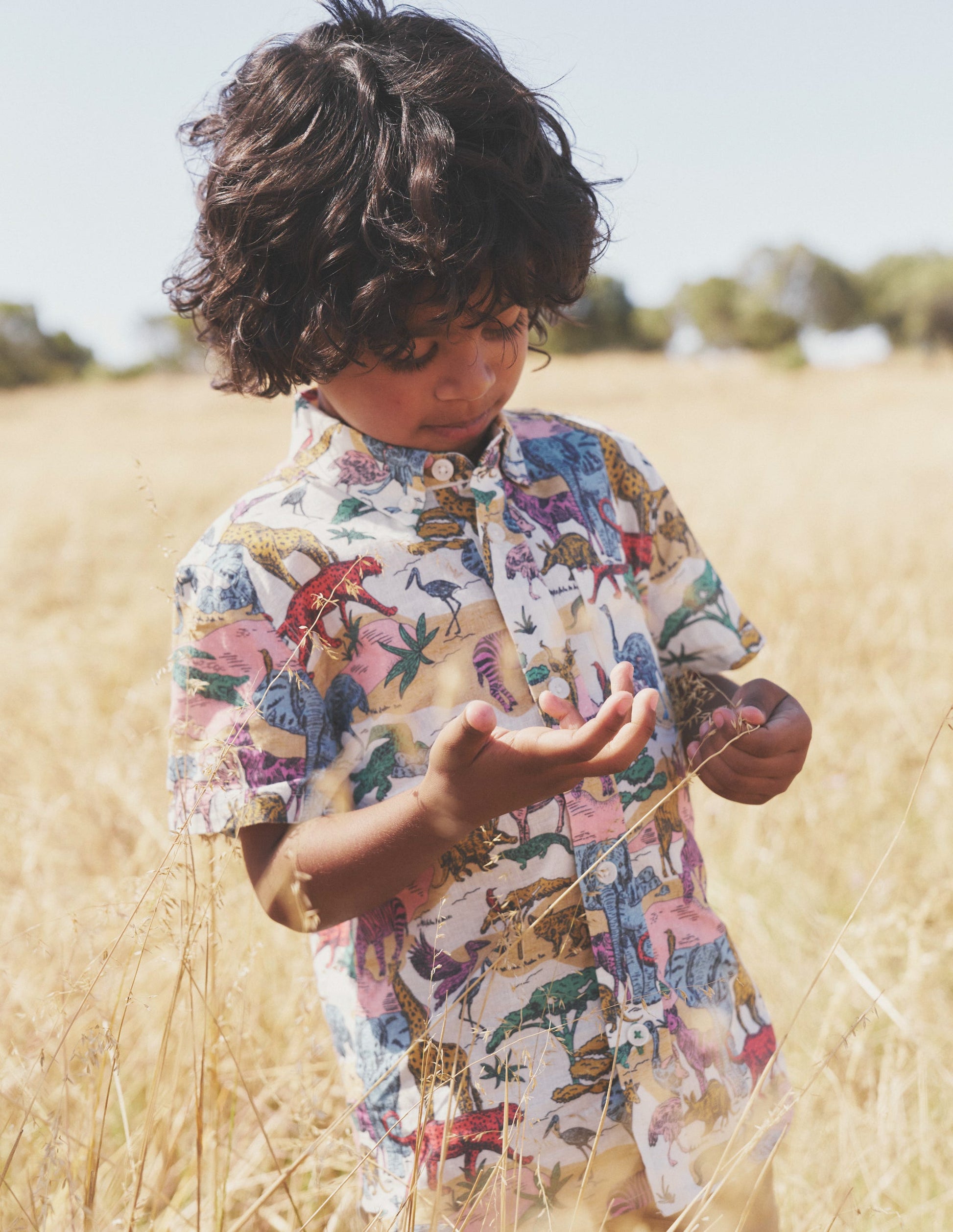 Chemise en coton et lin-Scène savane multi-4