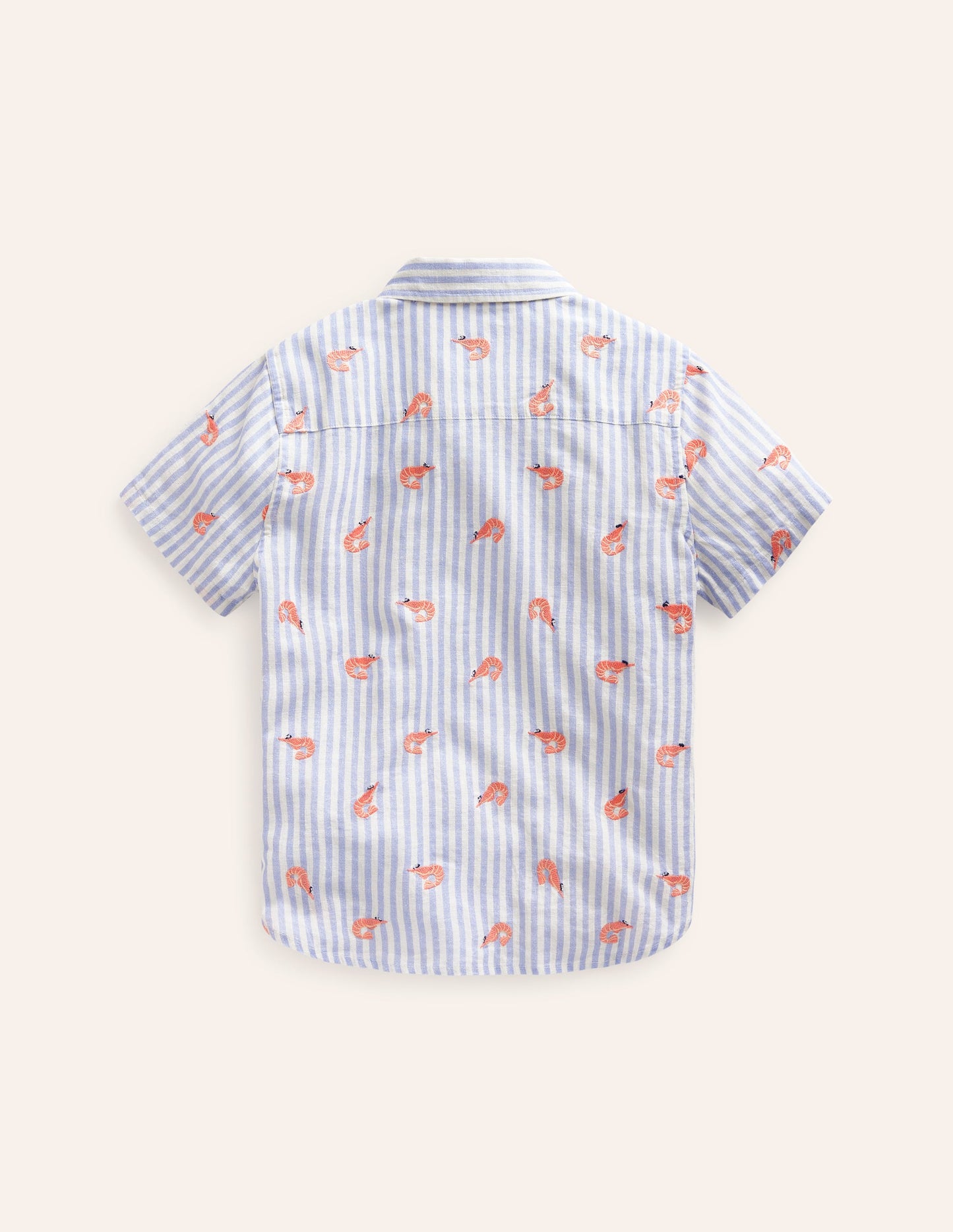 Chemise en coton et lin-Crevettes rayé bleu écume