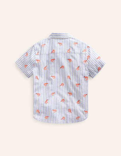 Chemise en coton et lin-Crevettes rayé bleu écume-3