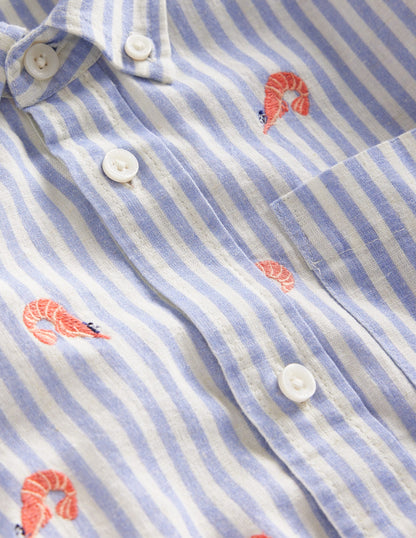 Chemise en coton et lin-Crevettes rayé bleu écume-4