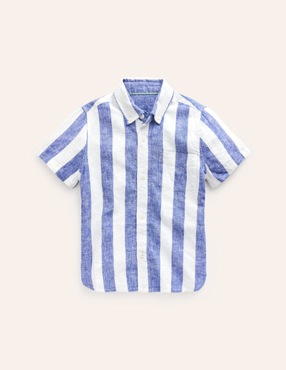 Chemise en coton et lin-Rayé bleu saphir/ivoire-2