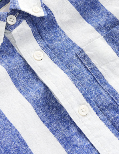 Chemise en coton et lin-Rayé bleu saphir/ivoire-4