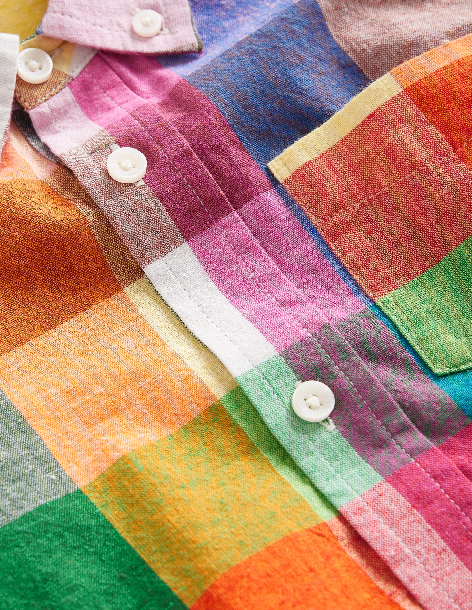 Hemd aus Baumwollleinen-Leuchtende Neonfarben Bunt Vichykaro-4