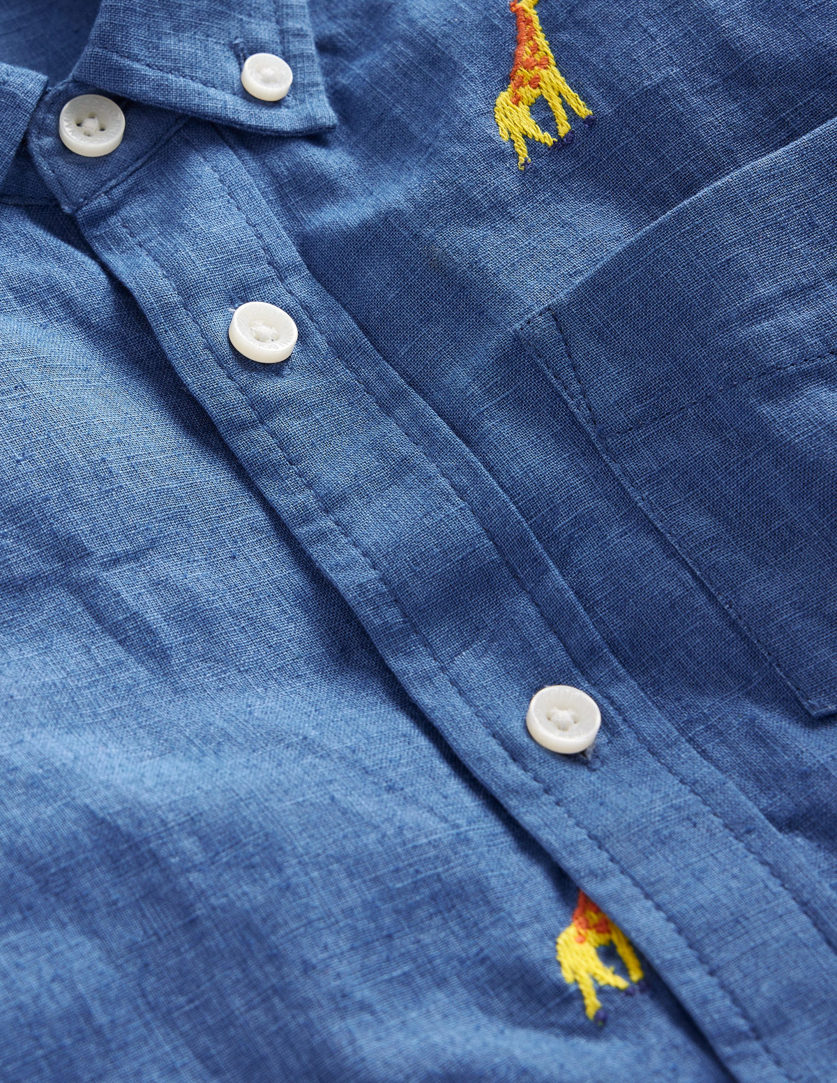 Hemd aus Baumwollleinen-Chambray Giraffe Stickerei-3