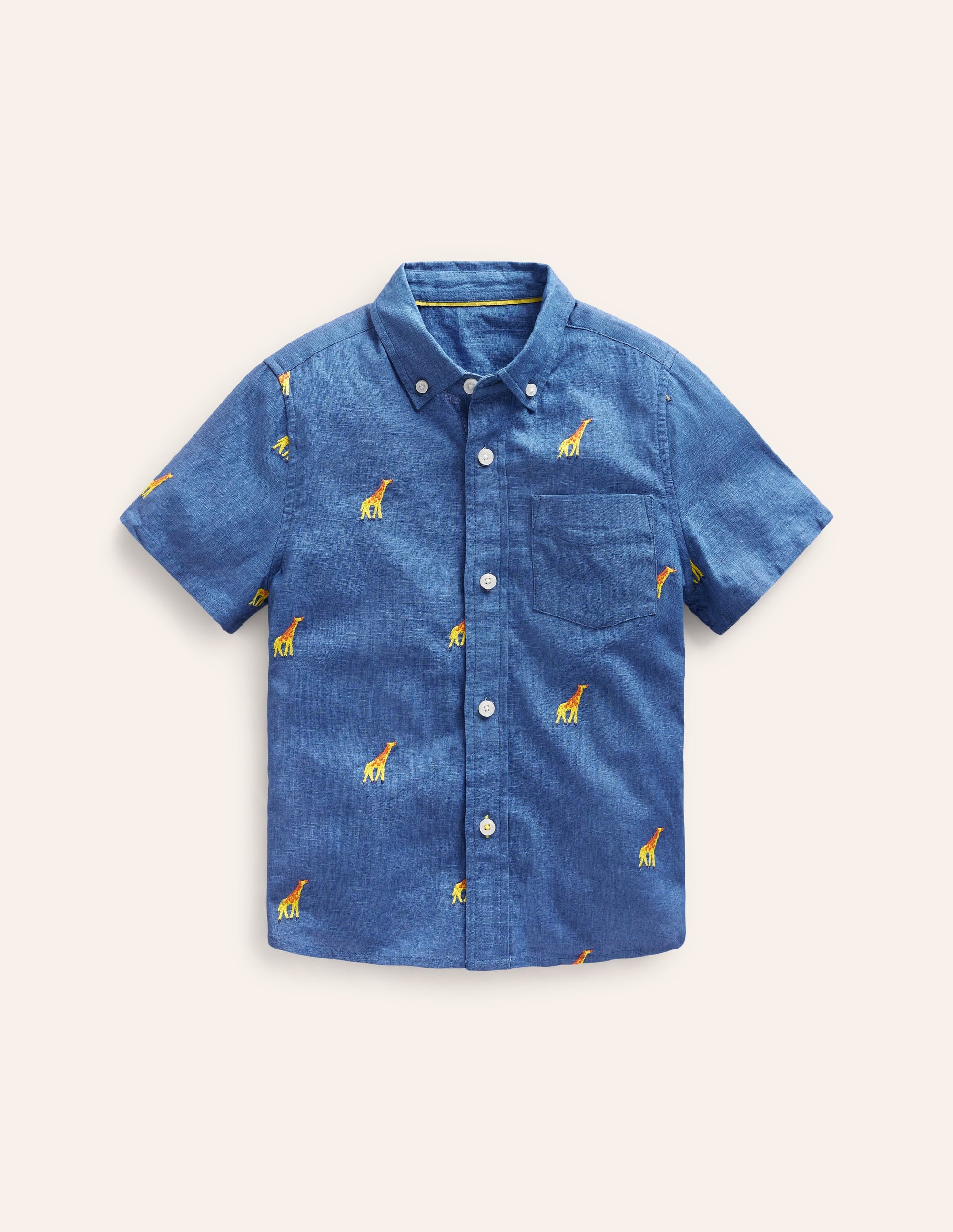 Hemd aus Baumwollleinen-Chambray Giraffe Stickerei - Image 1