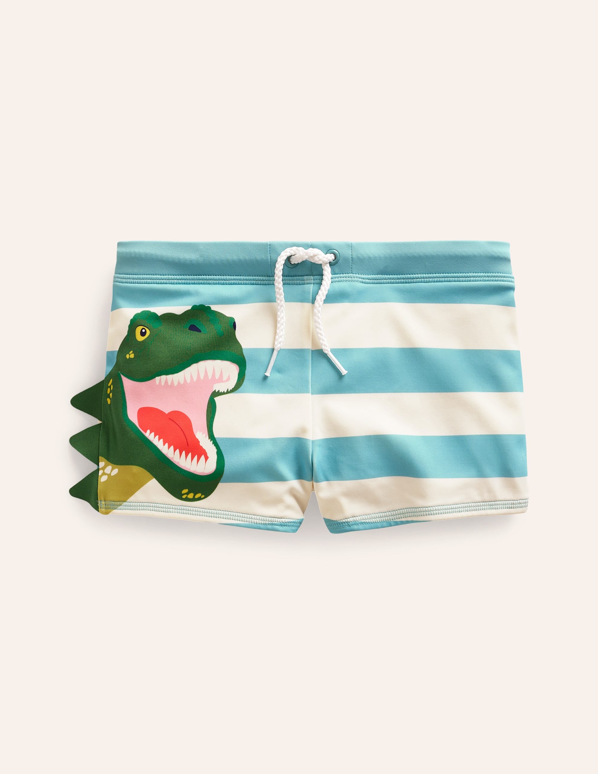 Short de bain-Dinosaure rayé bleu mer aigue-marine/ivoire - Image 1